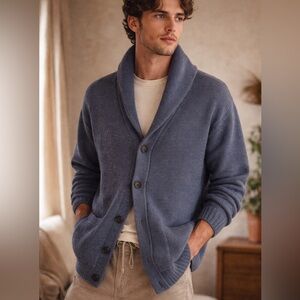 Men’s Banana Republic Linen Blend Blue Grandpa Cardigan Sweater Size Large